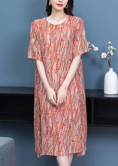 Orange O Neck Print Patchwork Chiffon Dress Summer