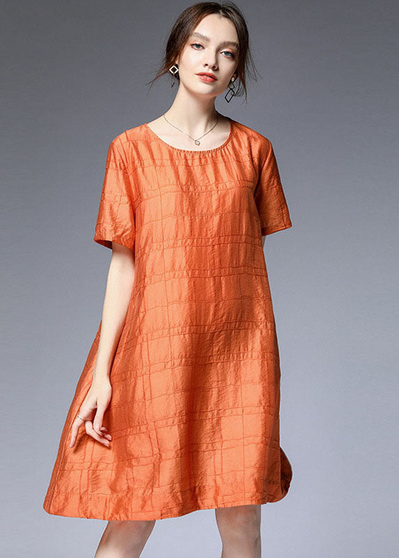 Orange O Neck Silk a Line Dress Summer