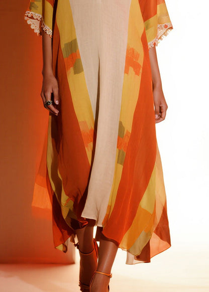Orange Ruffled Print Chiffon Holiday Dress Summer