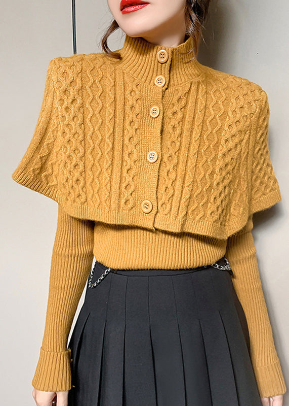 Orange Turtleneck Cable Knit Wraps and Sweaters Two Pieces Set Fall