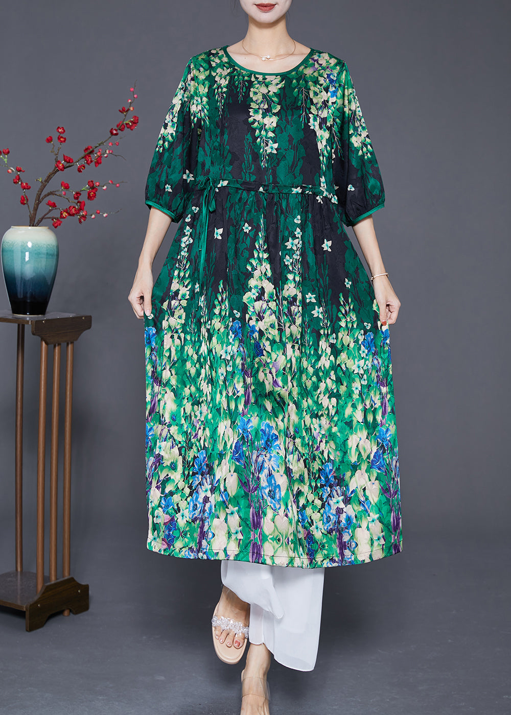 Oversized Cinched Wear on Both Sides Silk Long Dresses Summer