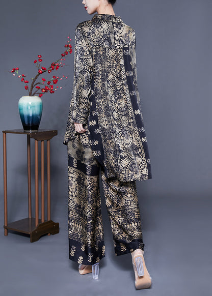 Oversized Low High Design Print Silk Two Pieces Set Spring