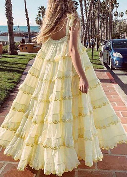Patchwork Ruffles Yellow for Off Shoulder Sleeveless Oversized Dresses