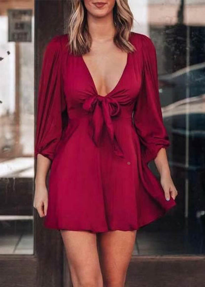 Peacock Green Deep-v Neck Mini Dress Summer