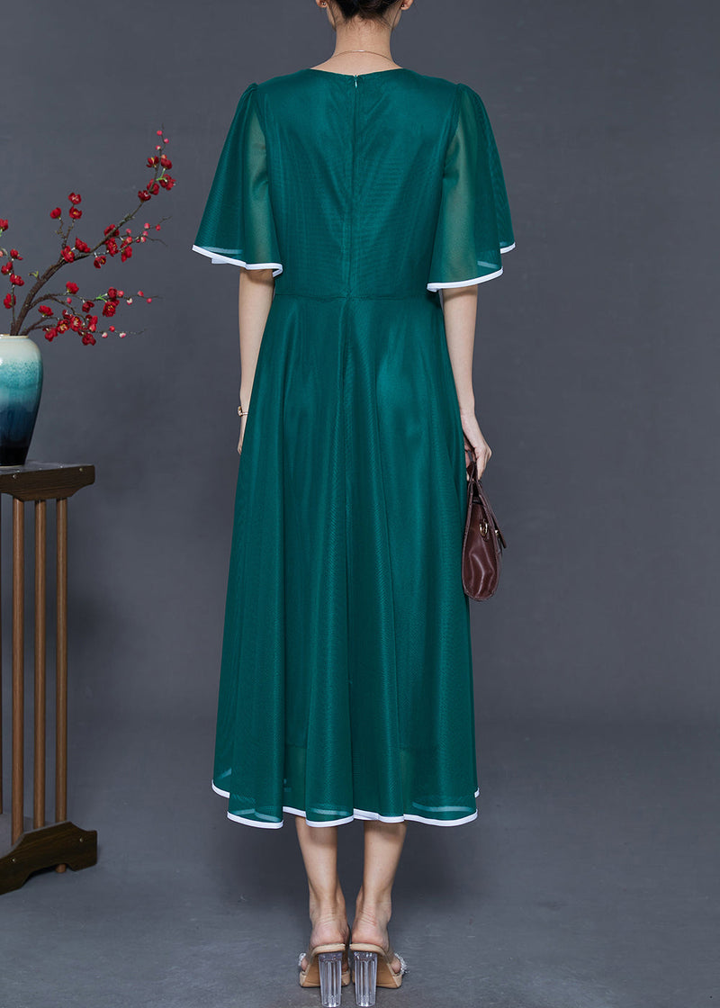 Peacock Green Embroidered Silk Long Dresses Summer