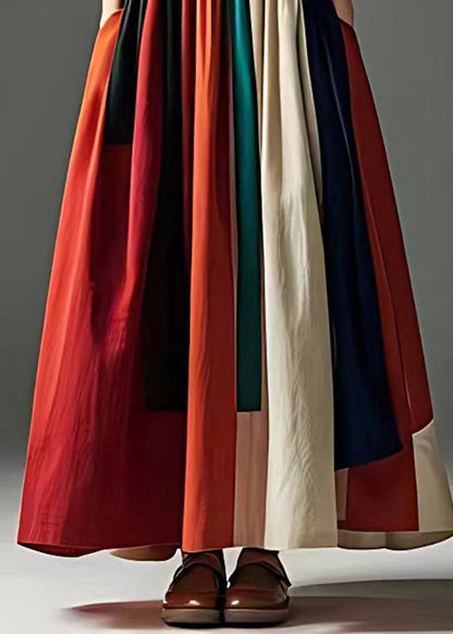 Peacock Green V Neck Patchwork Cotton Long Dress Sleeveless