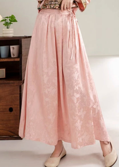Pink Jacquard Exra Large Hem Silk Skirt Spring