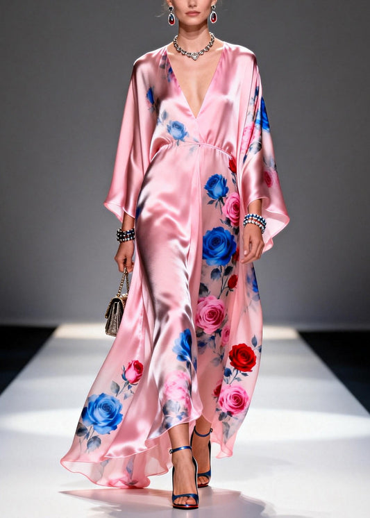 Pink Oversized Print Silk Party Dress Summer
