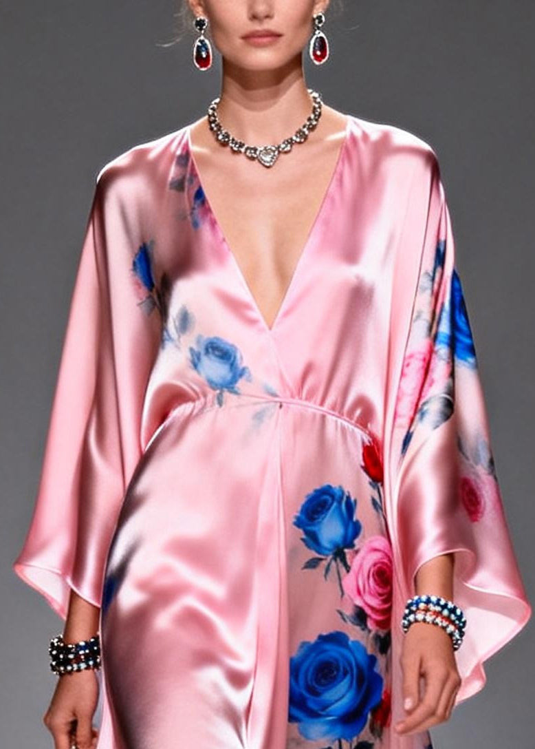 Pink Oversized Print Silk Party Dress Summer