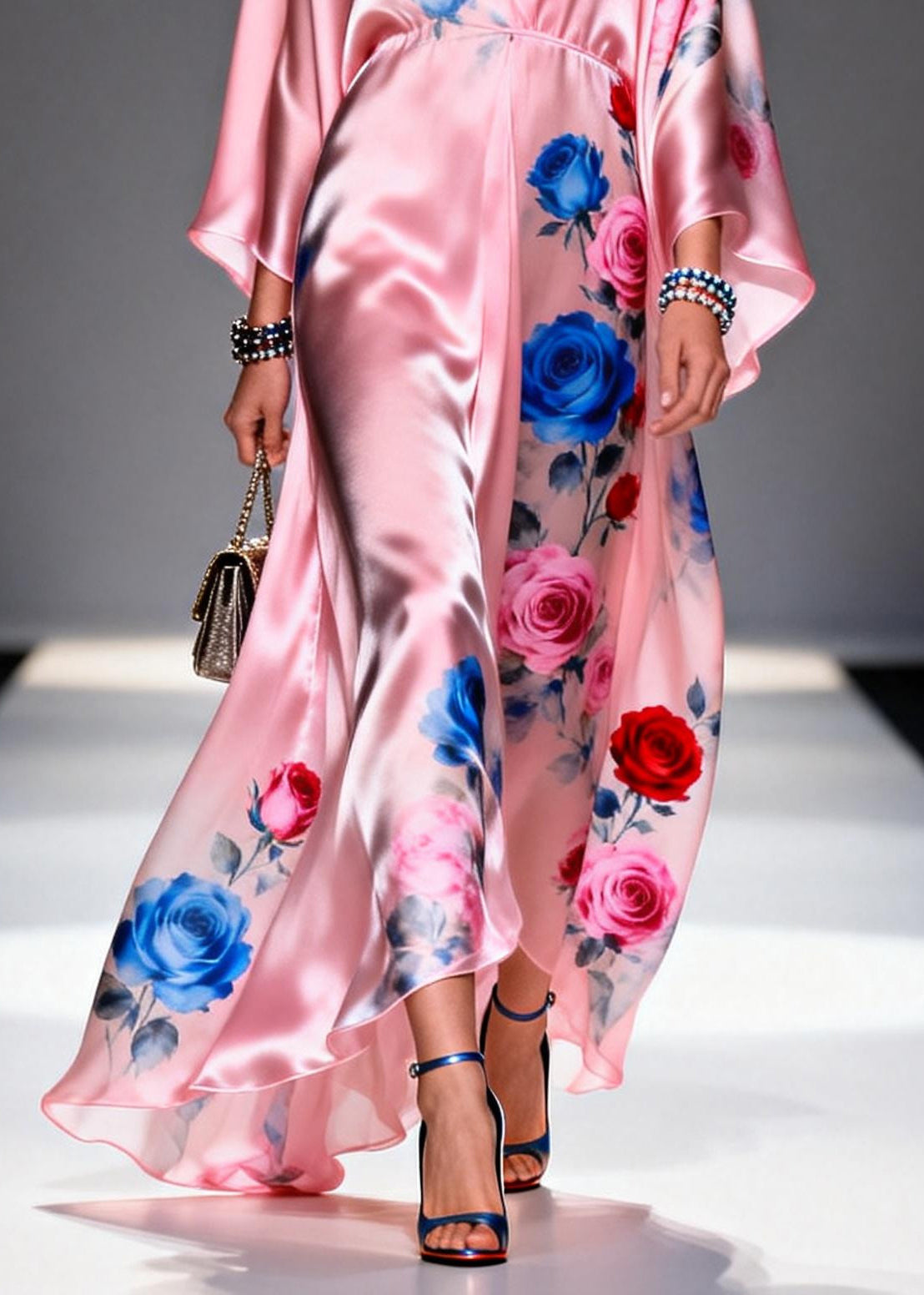Pink Oversized Print Silk Party Dress Summer