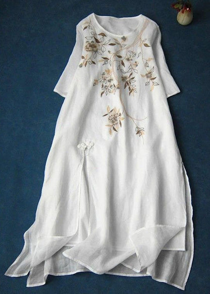 Pink Print Side Open Cotton Long Dress Summer