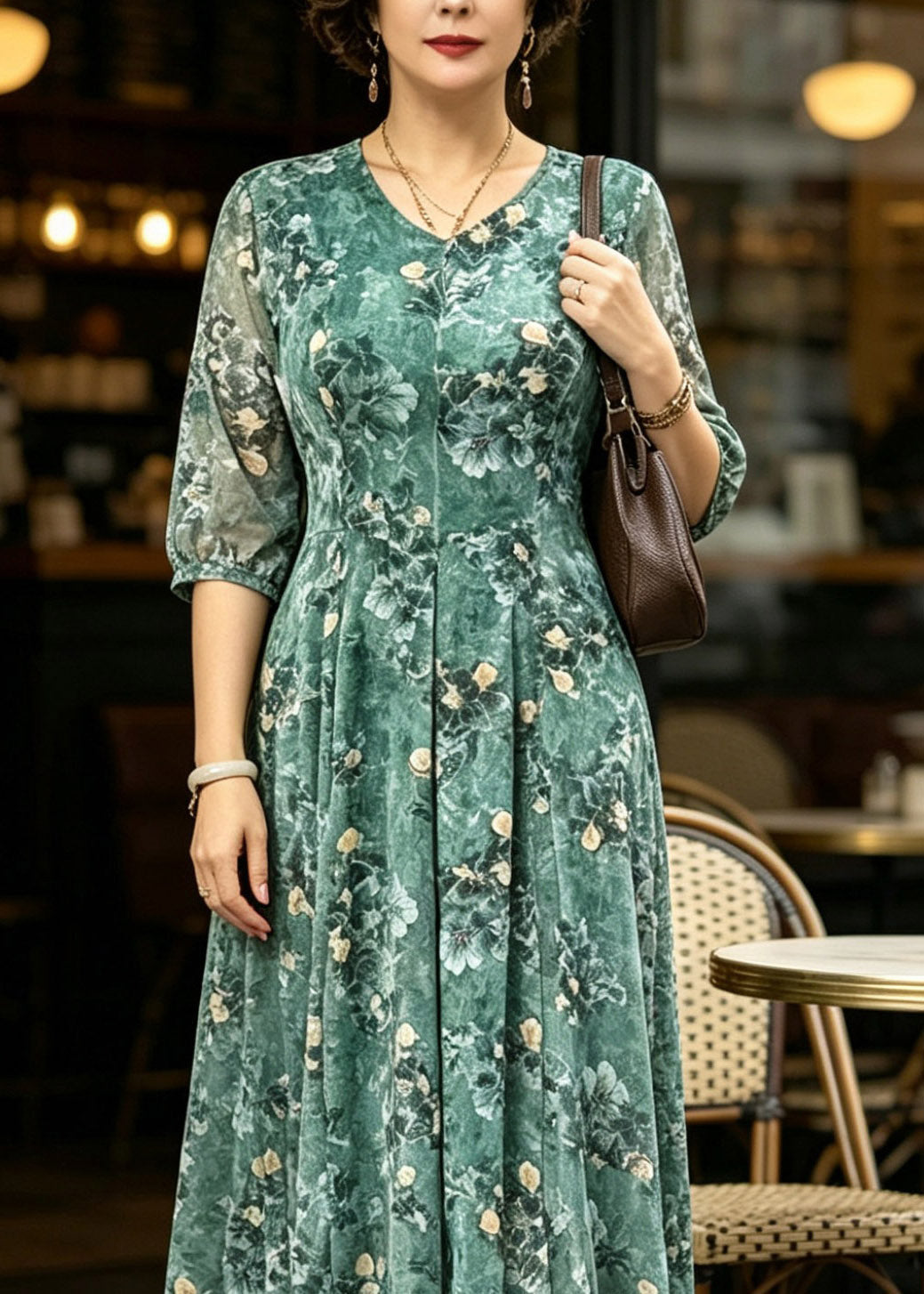 Pink Print Slim Silk Maxi Dresses Short Sleeve