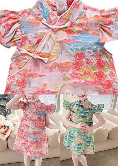 Pink Stand Collar Button Mid Dress Summer