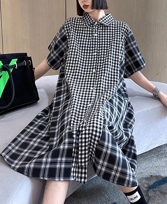 Plaid Patchwork Cotton Summer Maxi Dresses