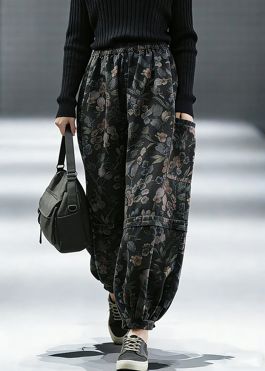 Print Denim Pants Lantern Pants Cotton