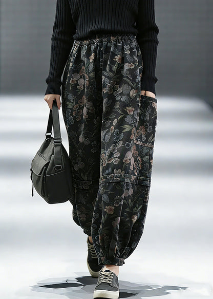 Print Denim Pants Lantern Pants Cotton