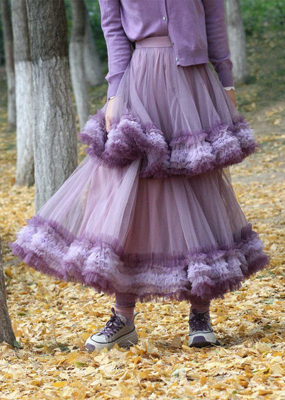 Purple Exra Large Hem Patchwork Tulle Skirt Spring