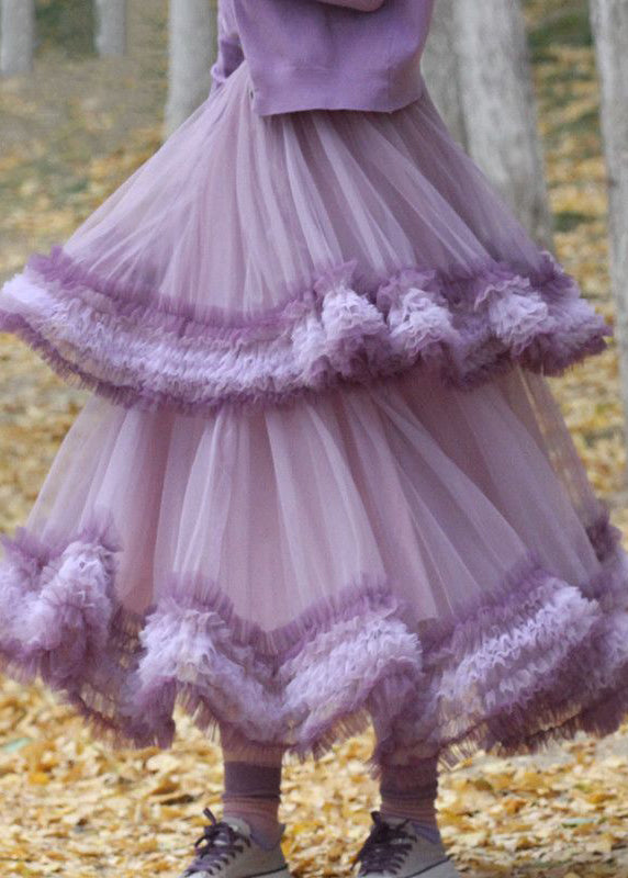Purple Exra Large Hem Patchwork Tulle Skirt Spring