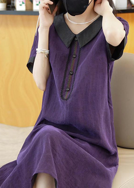 Purple Patchwork Silk Long Dress Summer