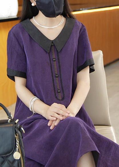Purple Patchwork Silk Long Dress Summer