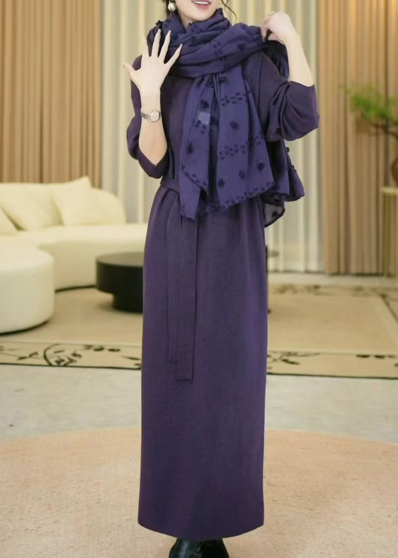Purple V Neck Cozy Knit Long Sweater Winter