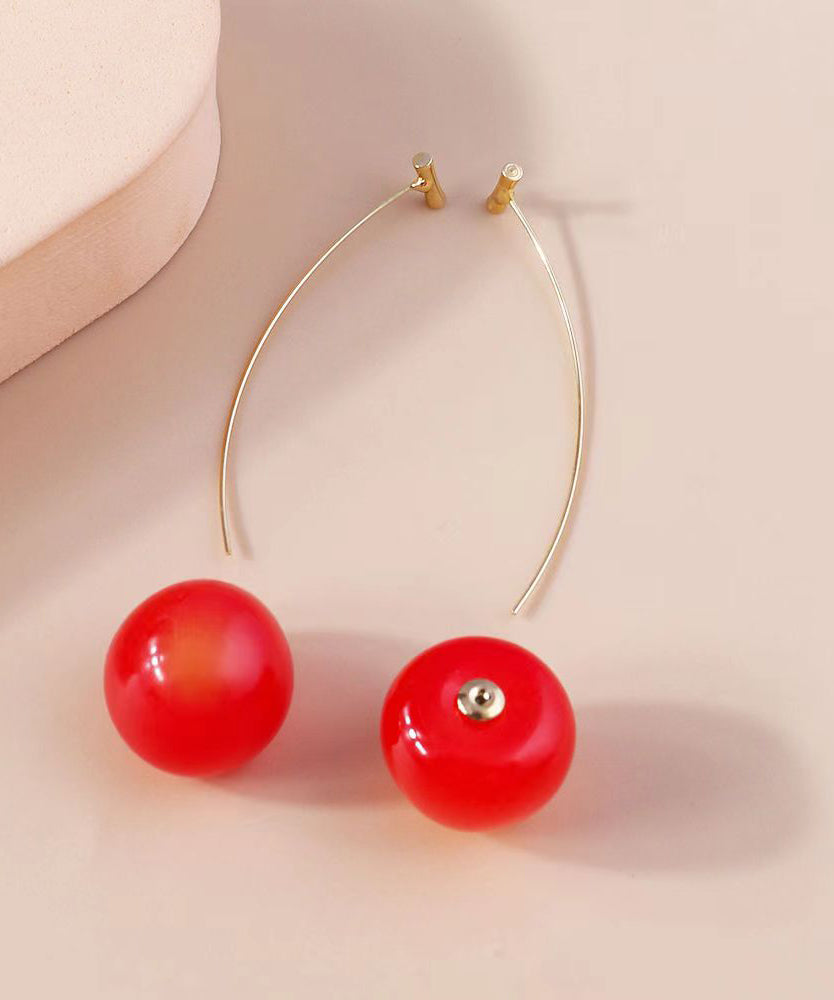 Red and Mulberry Sterling Silver Overgild Cherry Drop Earrings Two Piece Set