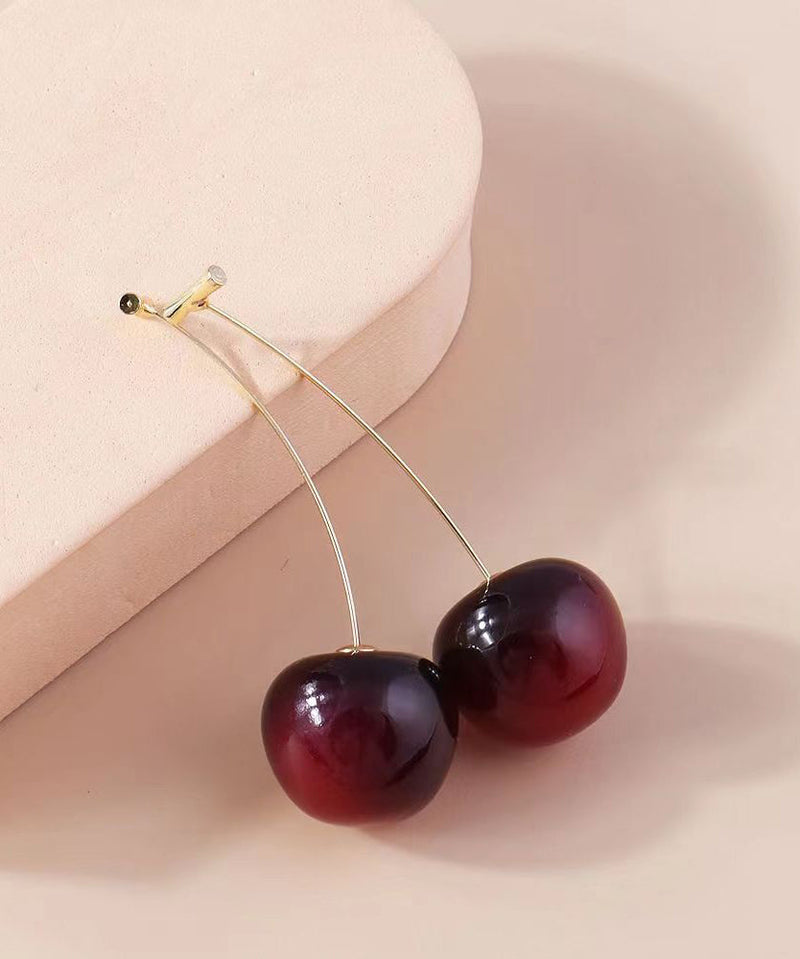 Red and Mulberry Sterling Silver Overgild Cherry Drop Earrings Two Piece Set