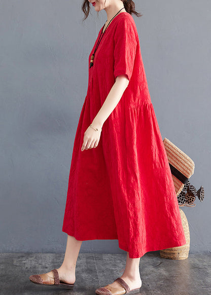 Red Oversized Jacquard Cotton Maxi Dress Summer