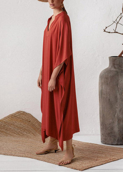 Red V Neck Side Open Party Long Dress Summer