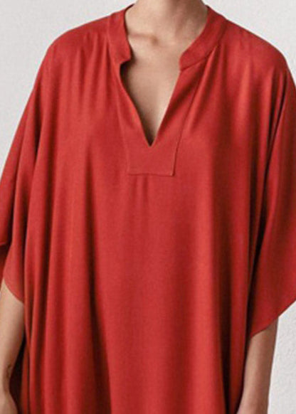 Red V Neck Side Open Party Long Dress Summer