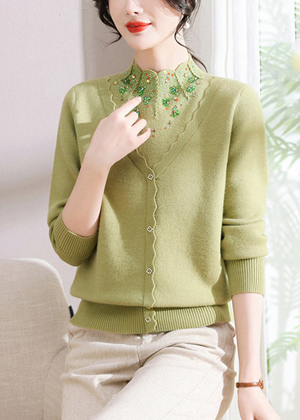 Red Zircon False Two Pieces Woolen Short Sweater Spring