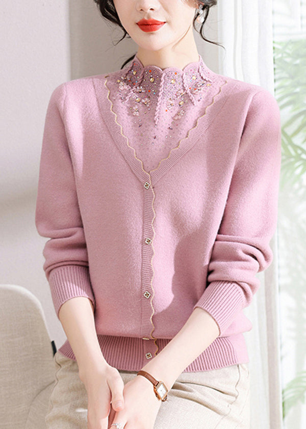 Red Zircon False Two Pieces Woolen Short Sweater Spring