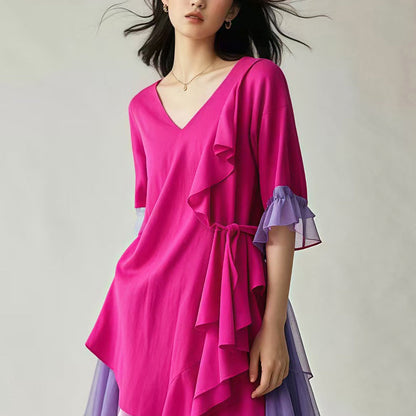 Rose Asymmetrical Patchwork Tulle Holiday Dress Summer