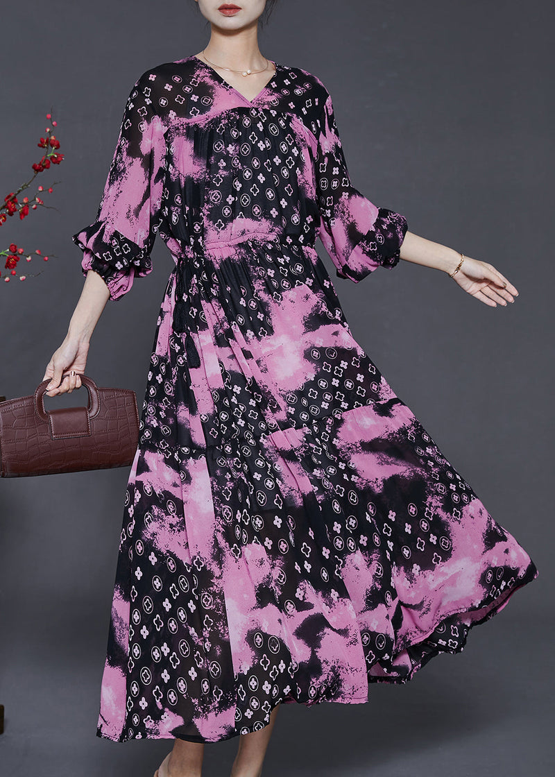 Rose Cinched Exra Large Hem Chiffon Dress Summer