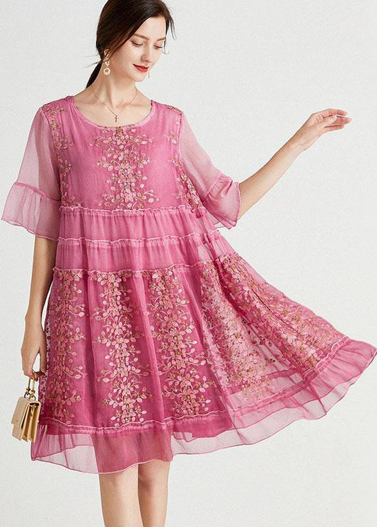 Rose Embroideried Patchwork Summer Dresses Half Sleeve