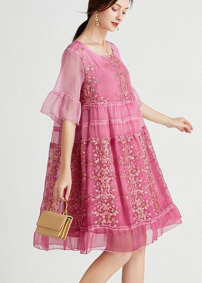 Rose Embroideried Patchwork Summer Dresses Half Sleeve