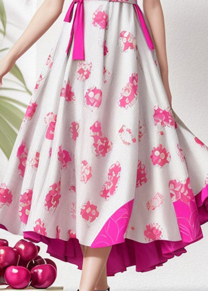 Rose Ruffled Print Patchwork Silk Dresses Summer