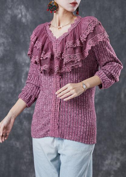 Rose Ruffles Patchwork Knit Sweater Winter