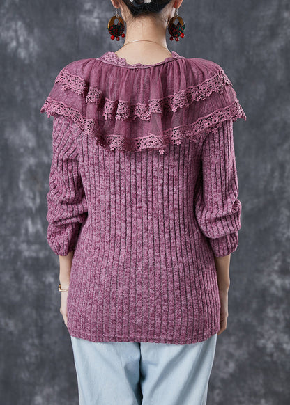 Rose Ruffles Patchwork Knit Sweater Winter