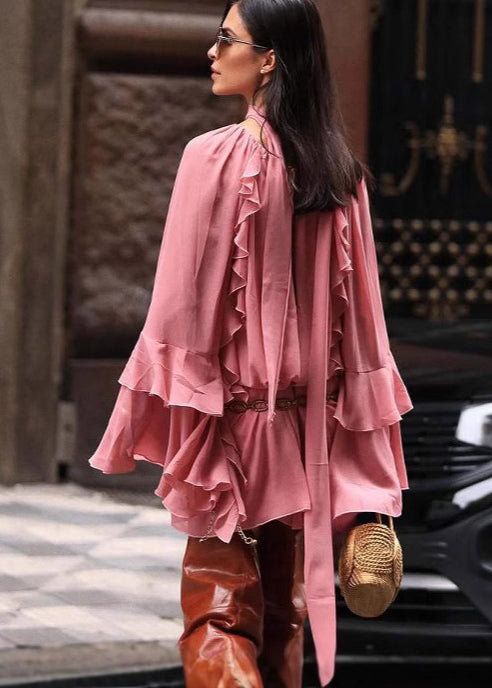 Rose Ruffles Work Dress Flare Sleeve