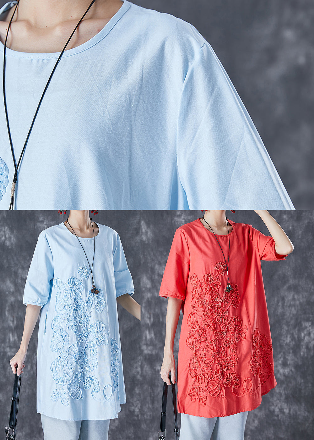 Sky Blue Embroideried Linen Mid Dress Summer
