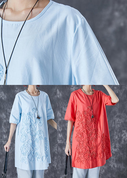Sky Blue Embroideried Linen Mid Dress Summer