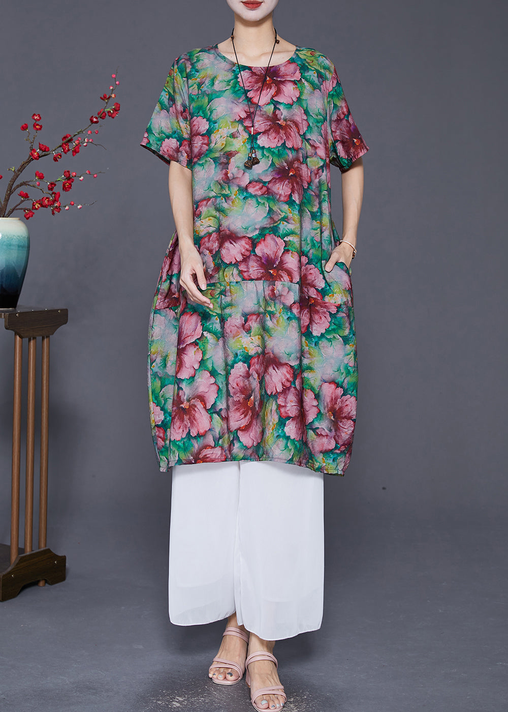 Slim Fit Print Linen Holiday Dress Summer