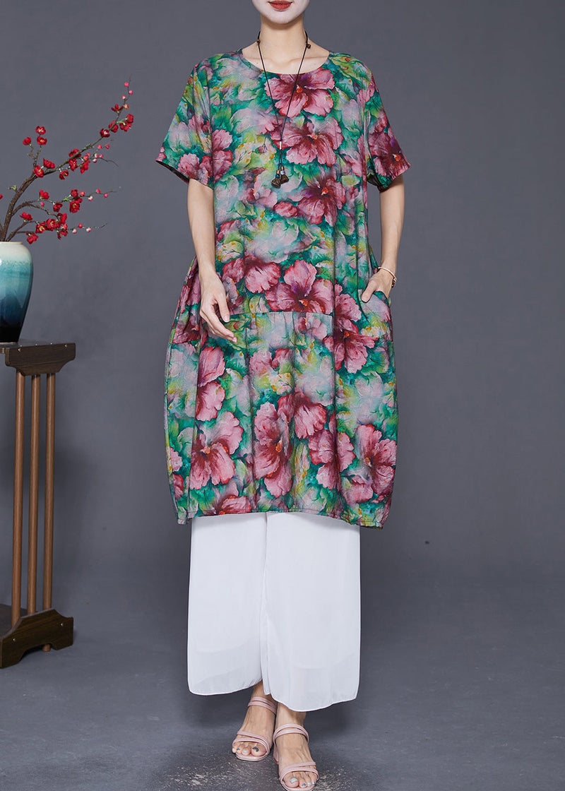 Slim Fit Print Linen Holiday Dress Summer