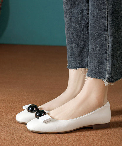 Splicing Flat Shoes Light Green Cowhide Leather