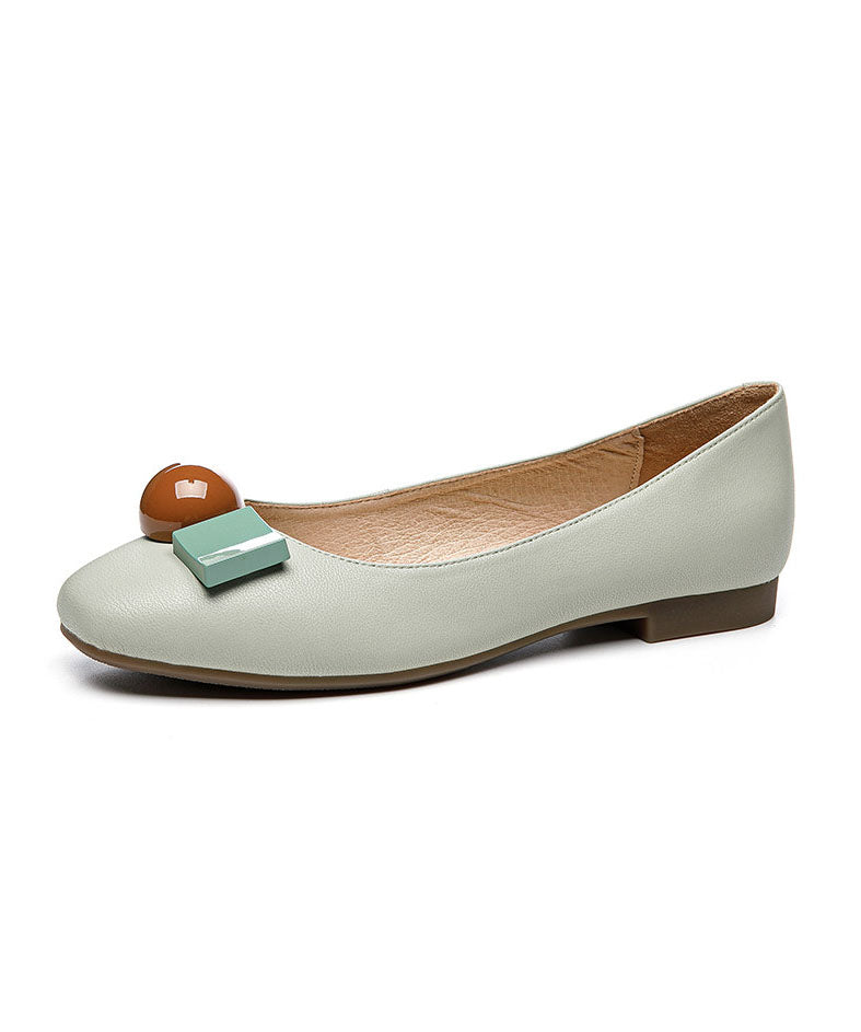 Splicing Flat Shoes Light Green Cowhide Leather