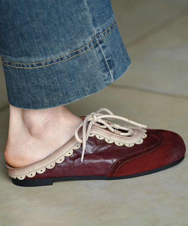 Splicing Flat Slide Sandals Mulberry Cowhide Leather