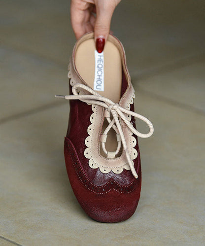 Splicing Flat Slide Sandals Mulberry Cowhide Leather