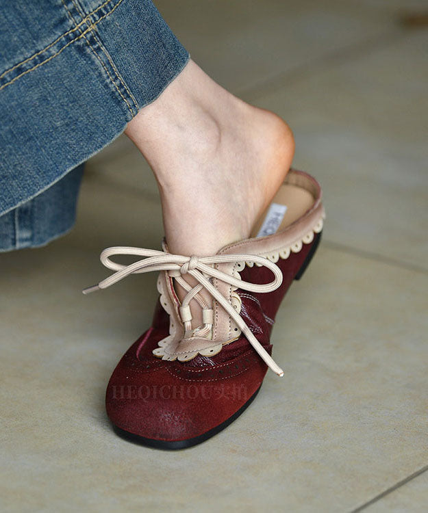 Splicing Flat Slide Sandals Mulberry Cowhide Leather