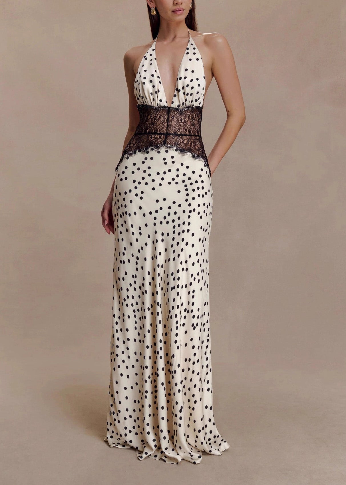 V Neck Lace Patchwork Backless Silk Dresses Summer
